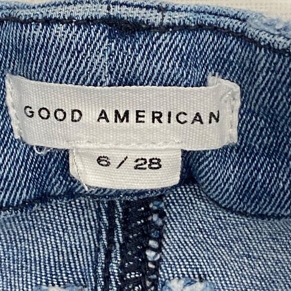 Good American Good Legs straight mid rise frayed hem & waist Sz 6 / 28 stretch - Picture 4 of 13